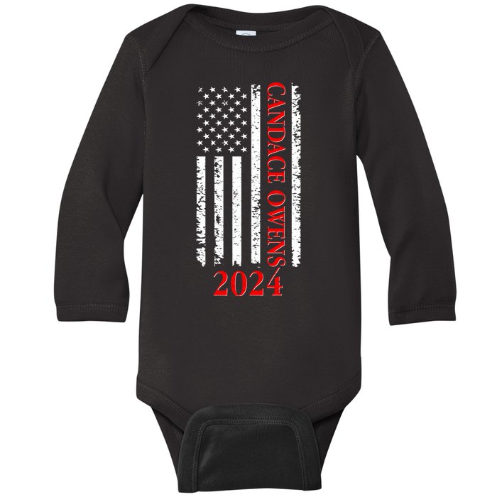 Candace Owens 2024 Distressed US Flag Baby Long Sleeve Bodysuit