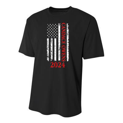 Candace Owens 2024 Distressed US Flag Youth Performance Sprint T-Shirt