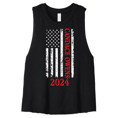 Candace Owens 2024 Distressed US Flag Women's Racerback Cropped Tank