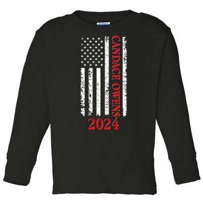 Candace Owens 2024 Distressed US Flag Toddler Long Sleeve Shirt