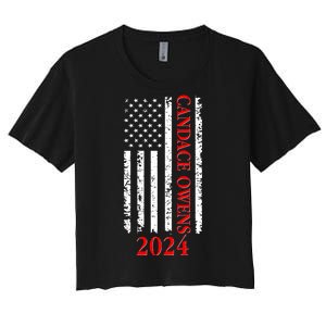 Candace Owens 2024 Distressed US Flag Women's Crop Top Tee