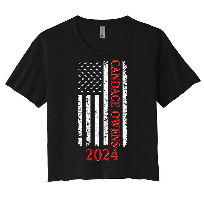 Candace Owens 2024 Distressed US Flag Women's Crop Top Tee