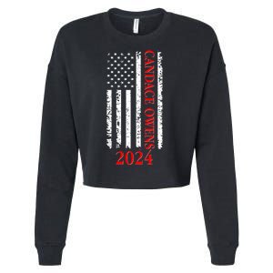 Candace Owens 2024 Distressed US Flag Cropped Pullover Crew