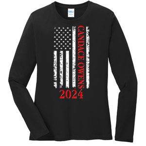 Candace Owens 2024 Distressed US Flag Ladies Long Sleeve Shirt