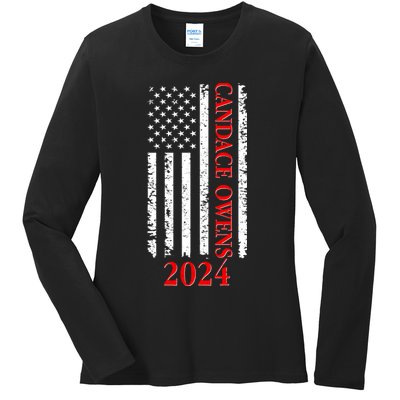 Candace Owens 2024 Distressed US Flag Ladies Long Sleeve Shirt