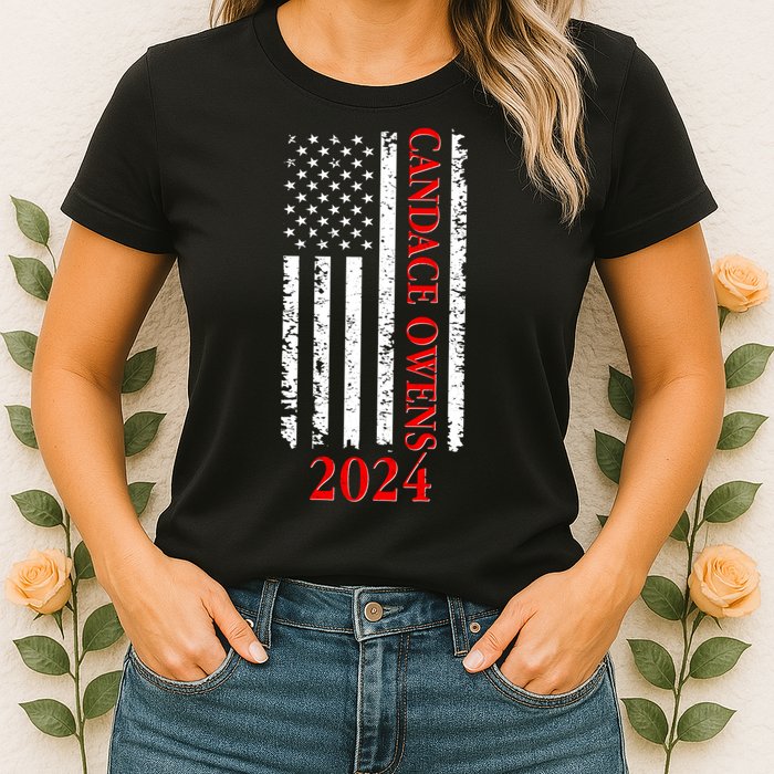 Candace Owens 2024 Distressed US Flag Womens T-Shirt
