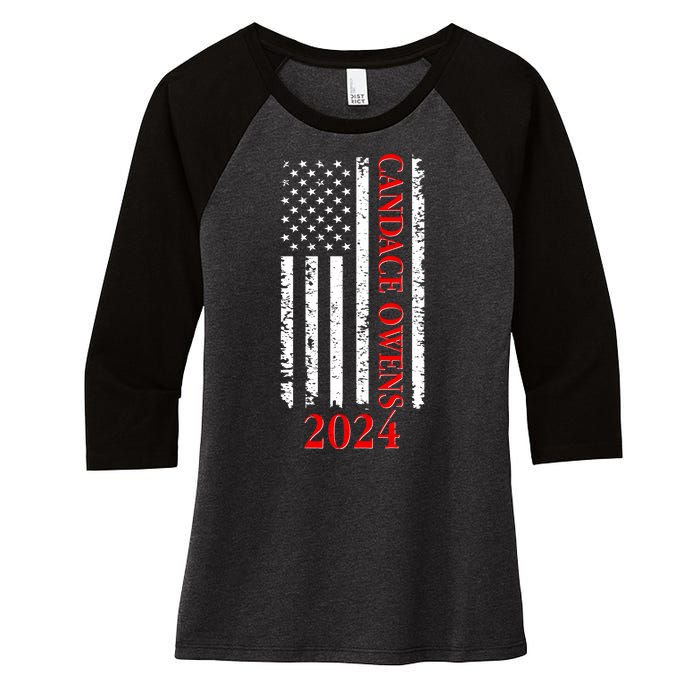 Candace Owens 2024 Distressed US Flag Women's Tri-Blend 3/4-Sleeve Raglan Shirt