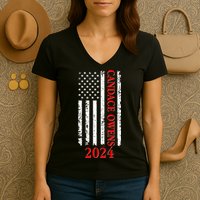 Candace Owens 2024 Distressed US Flag Women's V-Neck T-Shirt