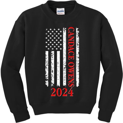 Candace Owens 2024 Distressed US Flag Kids Sweatshirt