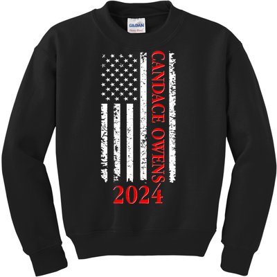 Candace Owens 2024 Distressed US Flag Kids Sweatshirt