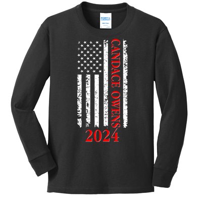 Candace Owens 2024 Distressed US Flag Kids Long Sleeve Shirt