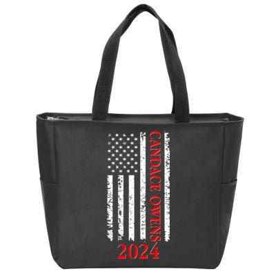 Candace Owens 2024 Distressed US Flag Zip Tote Bag