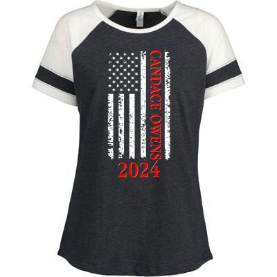 Candace Owens 2024 Distressed US Flag Enza Ladies Jersey Colorblock Tee