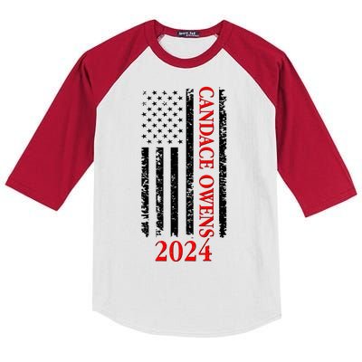 Candace Owens 2024 Distressed US Flag Kids Colorblock Raglan Jersey