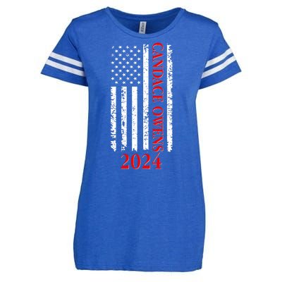 Candace Owens 2024 Distressed US Flag Enza Ladies Jersey Football T-Shirt