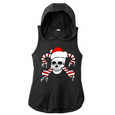 Candy Cane Skull Ladies PosiCharge Tri-Blend Wicking Draft Hoodie Tank