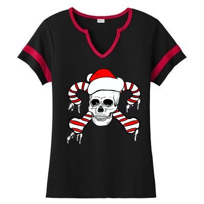 Candy Cane Skull Ladies Halftime Notch Neck Tee