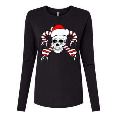 Candy Cane Skull Womens Cotton Relaxed Long Sleeve T-Shirt