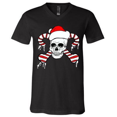 Candy Cane Skull V-Neck T-Shirt