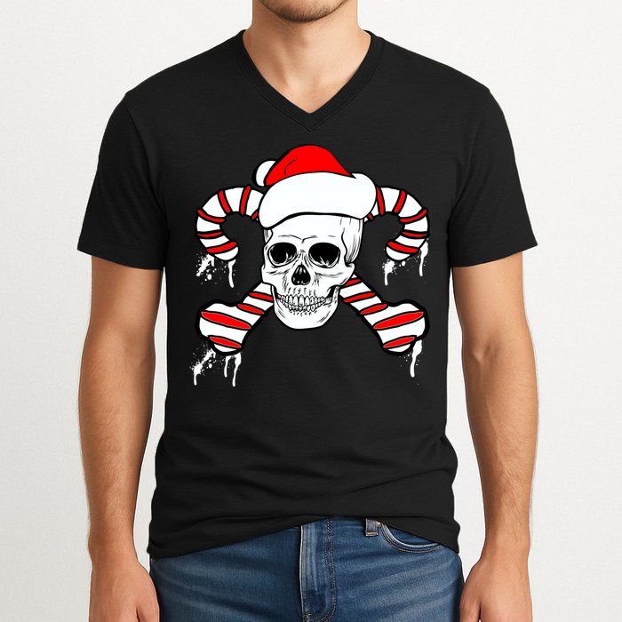 Candy Cane Skull V-Neck T-Shirt