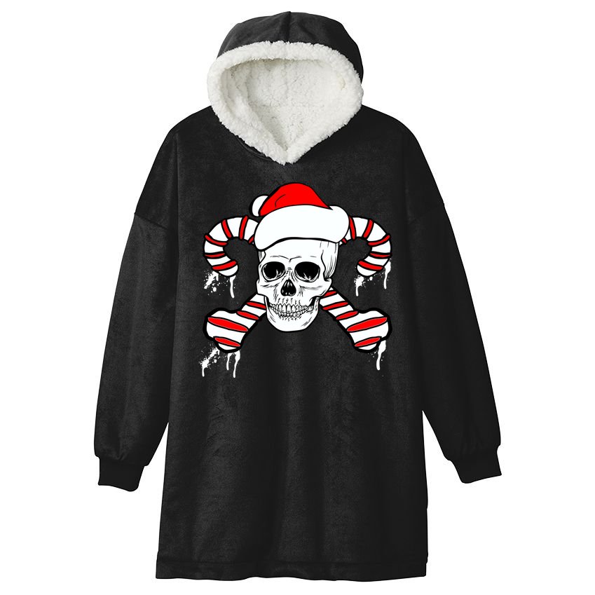 Candy Cane Skull Hooded Wearable Blanket