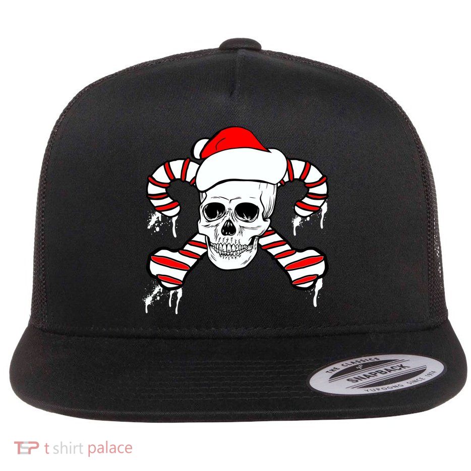 Candy Cane Skull Flat Bill Trucker Hat