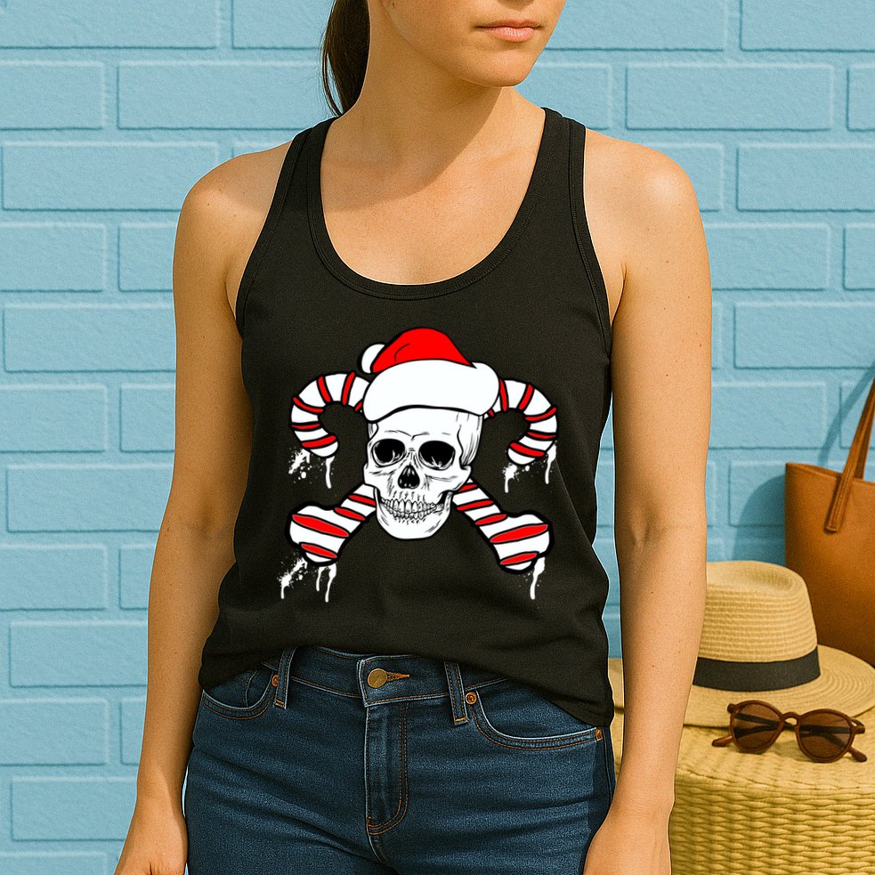 Candy Cane Skull Womens Tank Top
