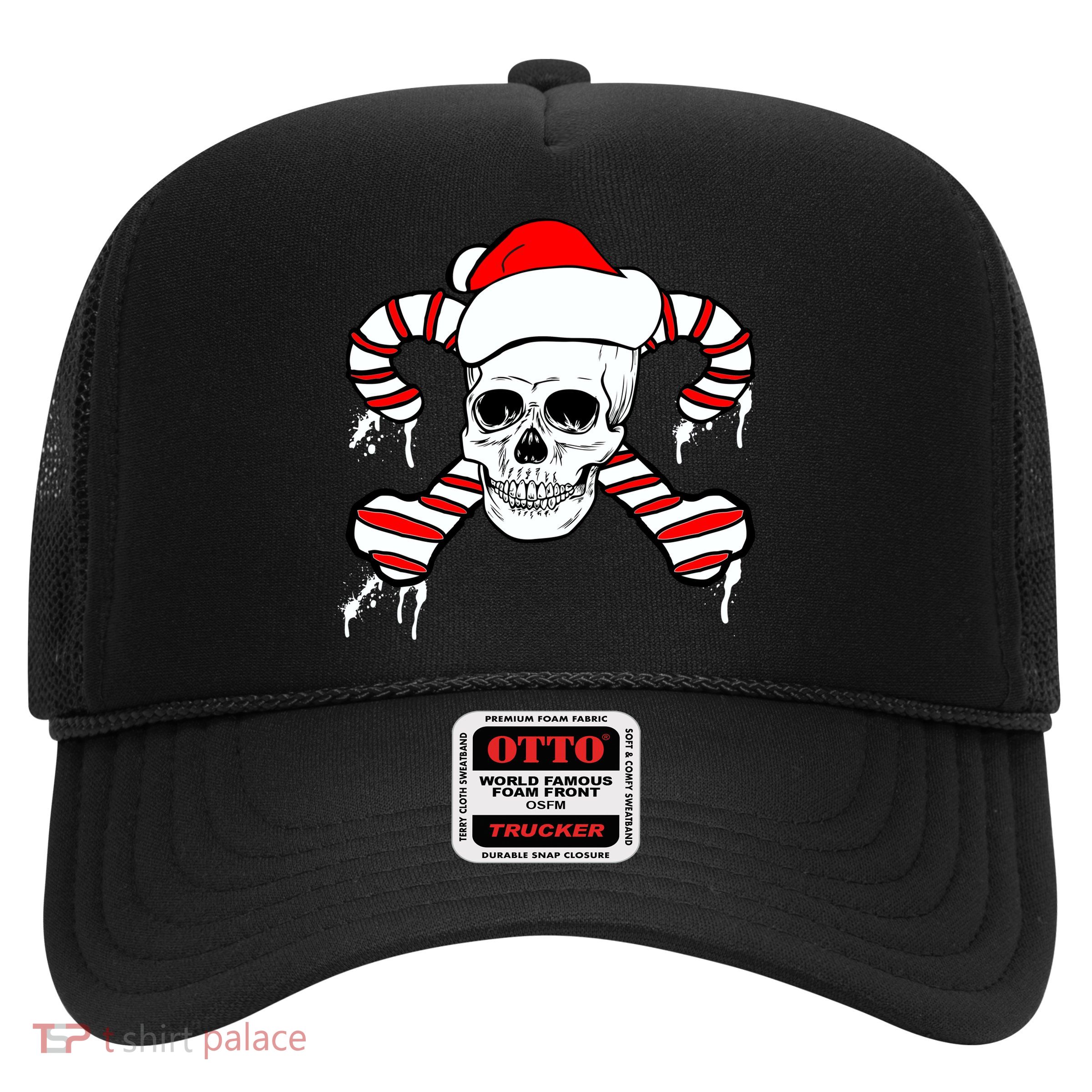 Candy Cane Skull Trucker Hat