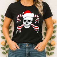 Candy Cane Skull Womens T-Shirt