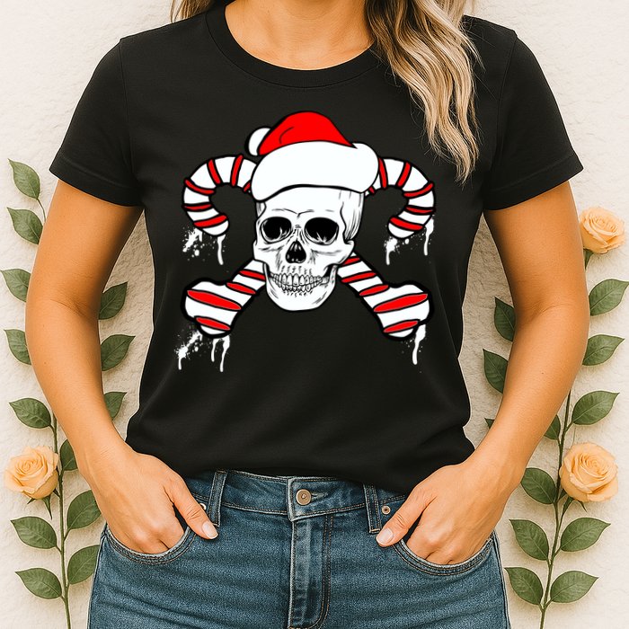 Candy Cane Skull Womens T-Shirt