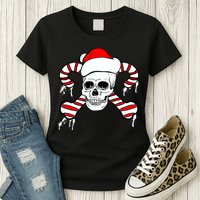 Candy Cane Skull Womens T-Shirt