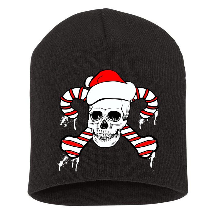 Candy Cane Skull Short Acrylic Beanie