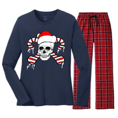 Candy Cane Skull Women's Long Sleeve Flannel Pajama Set 