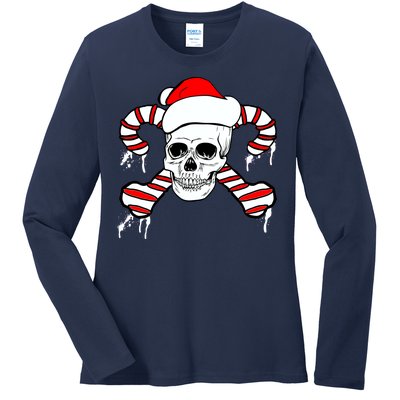 Candy Cane Skull Ladies Long Sleeve Shirt