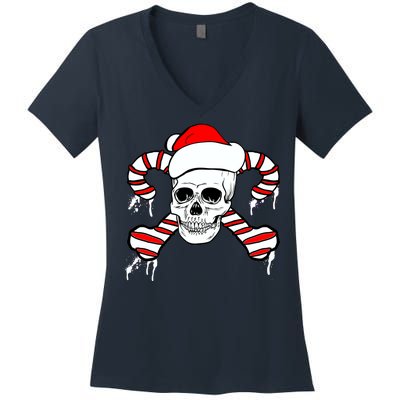 Candy Cane Skull Women's V-Neck T-Shirt