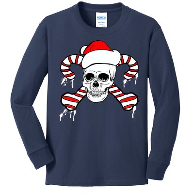 Candy Cane Skull Kids Long Sleeve Shirt