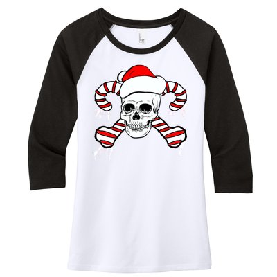 Candy Cane Skull Women's Tri-Blend 3/4-Sleeve Raglan Shirt