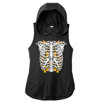 Candy Corn Skeleton Hallween Costume Ladies PosiCharge Tri-Blend Wicking Draft Hoodie Tank