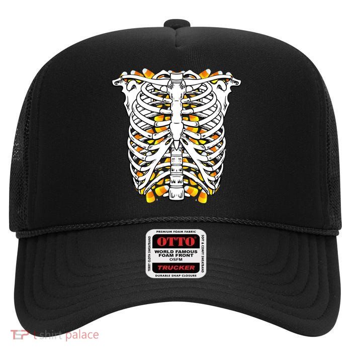 Candy Corn Skeleton Hallween Costume High Crown Mesh Back Trucker Hat