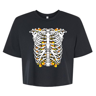 Candy Corn Skeleton Hallween Costume Bella+Canvas Jersey Crop Tee