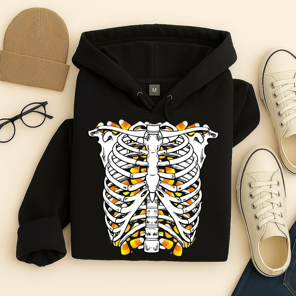 Candy Corn Skeleton Hallween Costume Hoodie