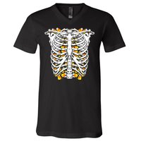 Candy Corn Skeleton Hallween Costume V-Neck T-Shirt