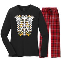 Candy Corn Skeleton Hallween Costume Women's Long Sleeve Flannel Pajama Set 