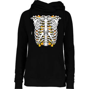 Candy Corn Skeleton Hallween Costume Womens Funnel Neck Pullover Hood