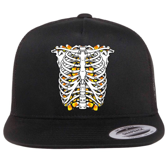 Candy Corn Skeleton Hallween Costume Flat Bill Trucker Hat