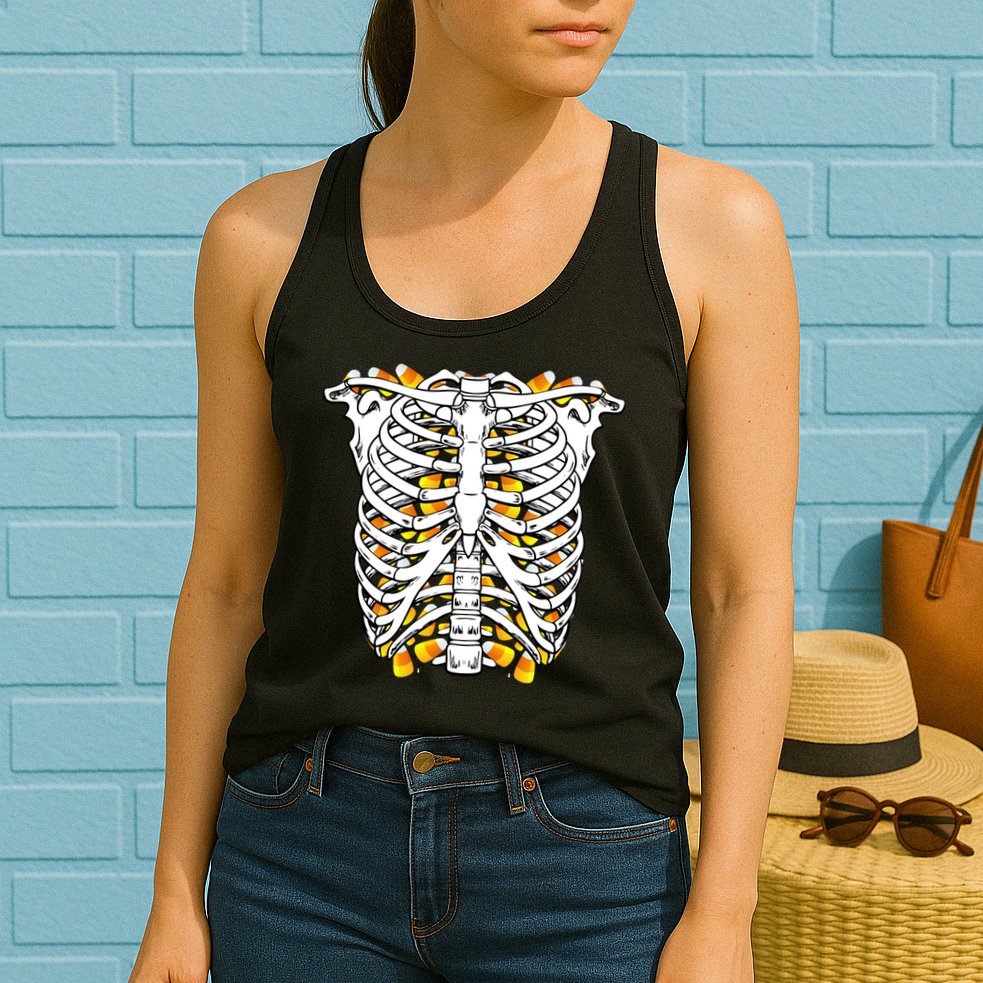 Candy Corn Skeleton Hallween Costume Womens Tank Top