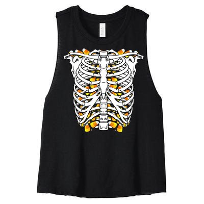 Candy Corn Skeleton Hallween Costume Women's Racerback Cropped Tank