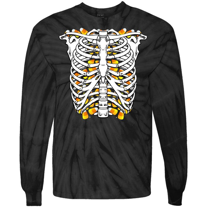 Candy Corn Skeleton Hallween Costume Tie-Dye Long Sleeve Shirt