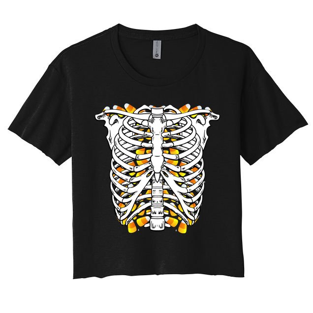 Candy Corn Skeleton Hallween Costume Crop Top
