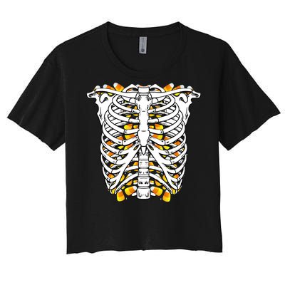 Candy Corn Skeleton Hallween Costume Women's Crop Top Tee